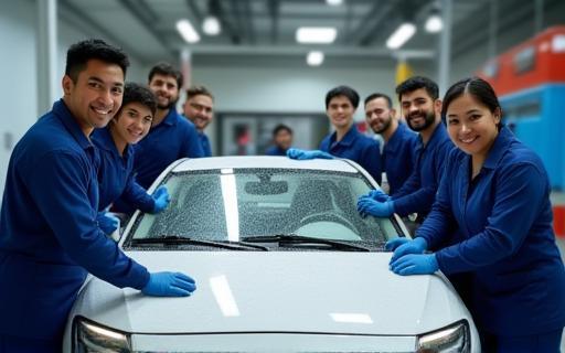Parlak Oto Yıkama ekibi araba üzerinde çalışıyor